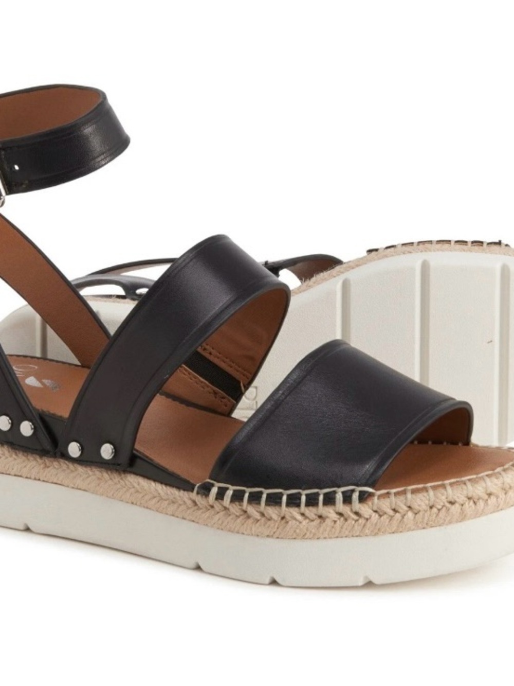 SARTO By Franco Sarto Calvin Black Leather Ankle-Strap Espadrille Sandals